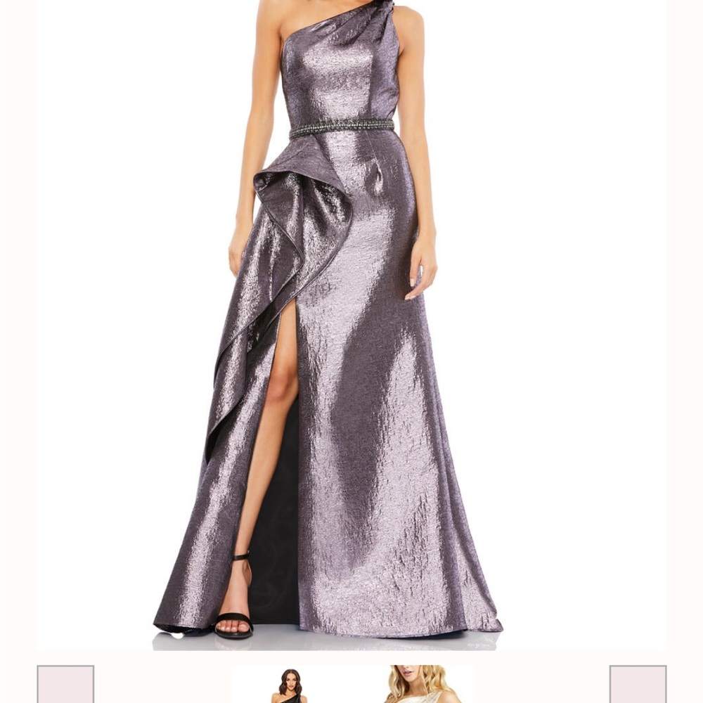 Mac Duggal Metallic One-Shoulder Maxi Dress